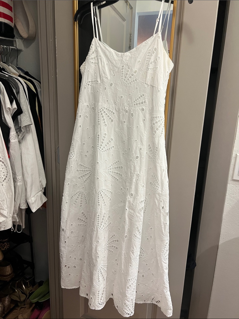 LOFT White Eyelet Maxi Dress with Spaghetti Straps